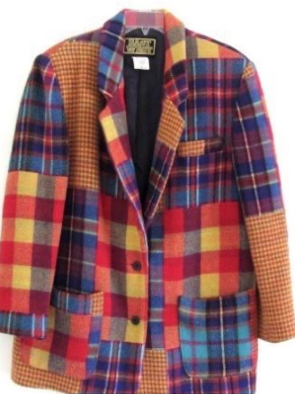 Vintage Oversized East West Wool Patchwork Blazer